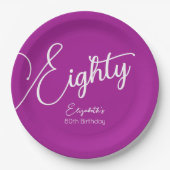 Simply Modern Script Donkerroze 80ste verjaardag Papieren Bordje (Voorkant)