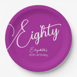 Simply Modern Script Donkerroze 80ste verjaardag Papieren Bordje