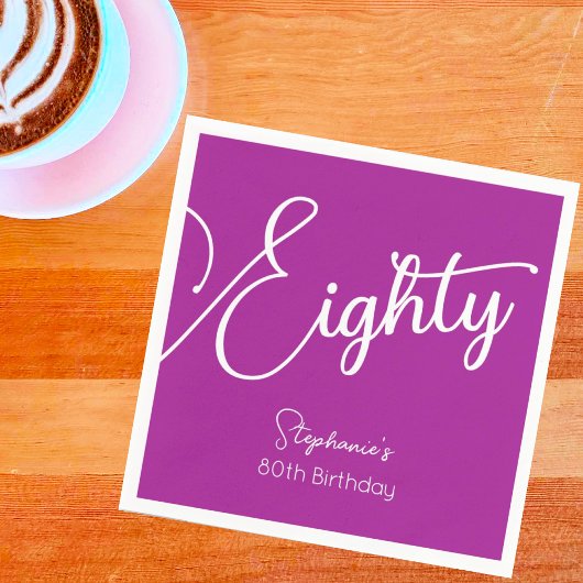 Simply Modern Script Donkerroze 80ste verjaardag Servet