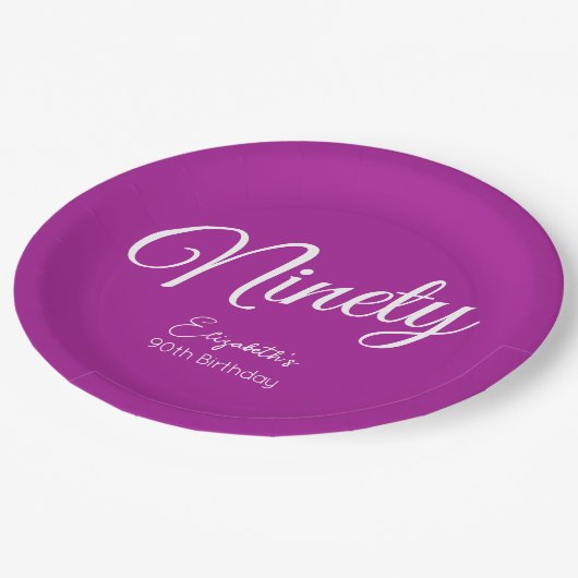 Simply Modern Script Donkerroze 90ste verjaardag Papieren Bordje (Gekanteld)