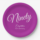 Simply Modern Script Donkerroze 90ste verjaardag Papieren Bordje (Voorkant)