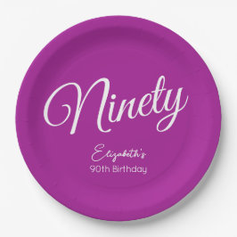 Simply Modern Script Donkerroze 90ste verjaardag Papieren Bordje