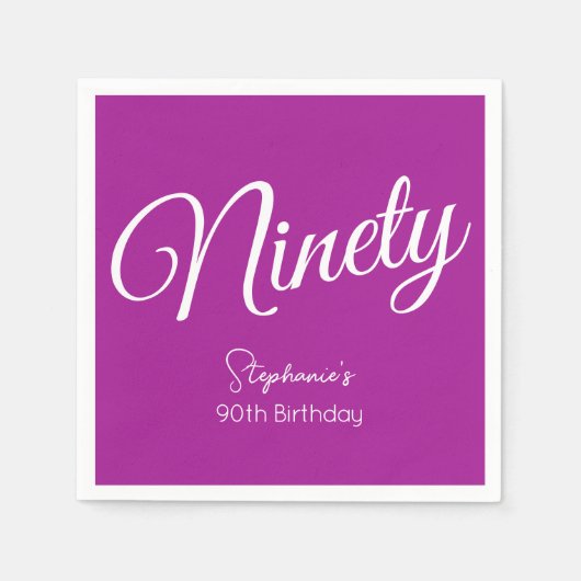 Simply Modern Script Donkerroze 90ste verjaardag Servet (Voorkant)