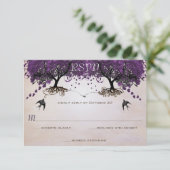 Simply Peachy Paarse  Heart Leaf Tree RSVP Kaart (Staand voorkant)