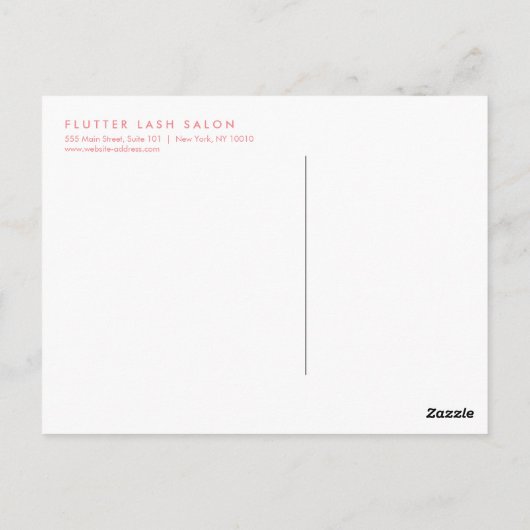 Simply Pink Lash Salon Foto Promotie Briefkaart (Achterkant)