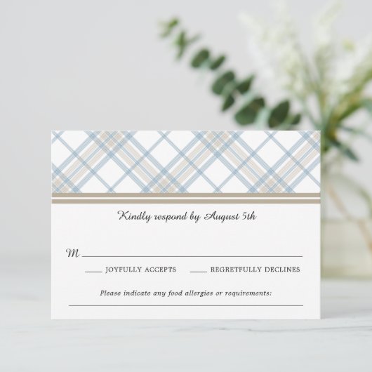 Simply Plaid Blauw & Tan Trouw RSVP (Staand voorkant)