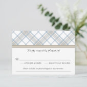 Simply Plaid Blauw & Tan Trouw RSVP Kaartje (Staand voorkant)