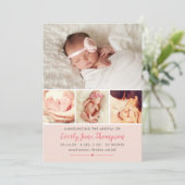 Simply Sweet Blush Baby Meisje Foto Collage Geboor Aankondiging (Staand voorkant)