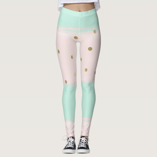 Simply Sweet Peach Mint Gold Stripes Confetti Leggings (Voorkant)