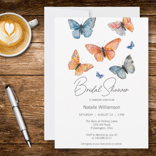 Simply Watercolor Butterflies Bridal Shower  Kaart