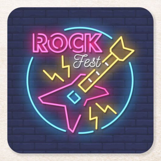 Simulate Rock Fest Neon Sign Against Brick Wall Kartonnen Onderzetters (Voorkant)