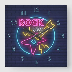 Simulate Rock Fest Neon Sign Against Brick Wall Vierkante Klok