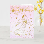simulated foil angel Merry Christmas card Kaart (Gele Bloem)