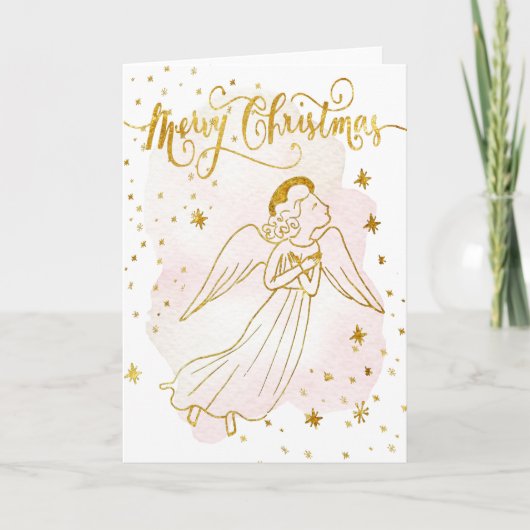 simulated foil angel Merry Christmas card Kaart (Voorkant)