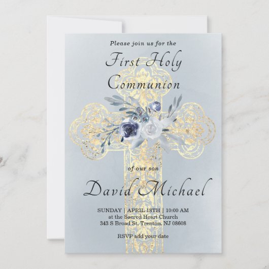 simulated gold foil Holy Cross First Communion Kaart (Voorkant)