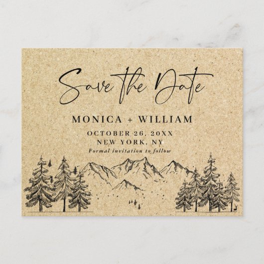 Simulated Kraft Paper Wedding Save the Date Briefkaart (Voorkant)