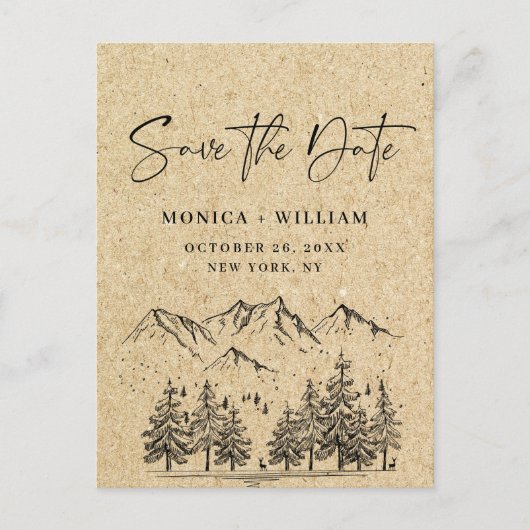 Simulated Kraft Paper Wedding Save the Date Briefkaart (Voorkant)