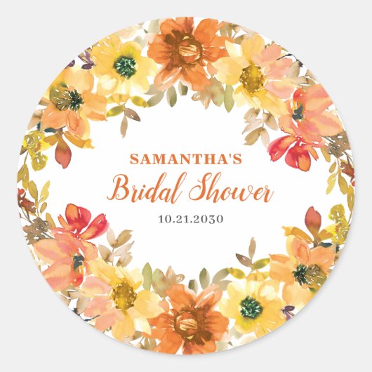 Sinaar Bloemige Herfst Bruidsfeest Sticker (Voorkant)
