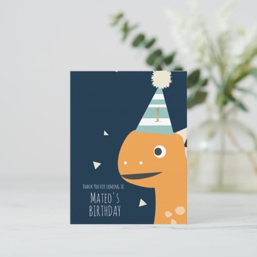 Sinaas Dinosaurus Verjaardag Bedankt Feestje Briefkaart (Staand voorkant)