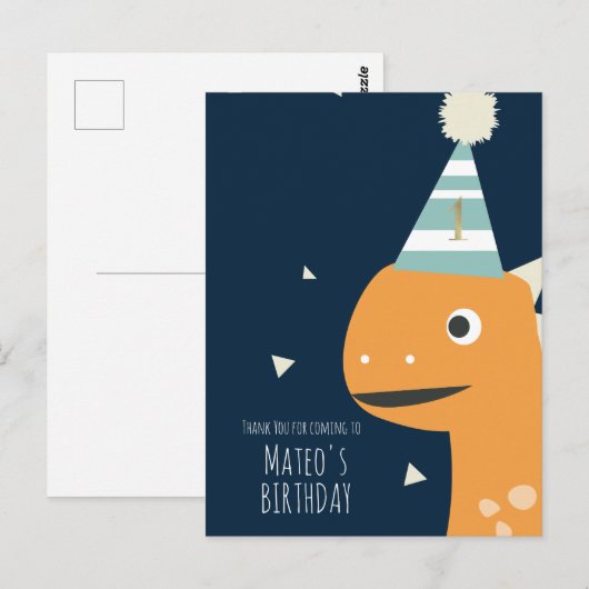 Sinaas Dinosaurus Verjaardag Bedankt Feestje Briefkaart (Voorkant / Achterkant)