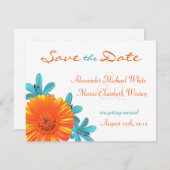 Sinaas en Turquoise Zomerbloem Save the Date (Voorkant / Achterkant)