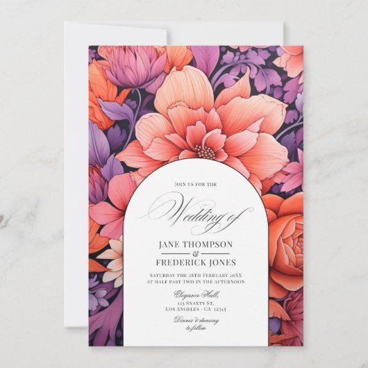 Sinaas, heet roze en koninklijk paarse bloemige br kaart (Voorkant)