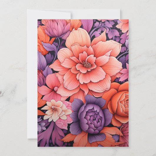 Sinaas, heet roze en koninklijk paarse bloemige br kaart (Achterkant)