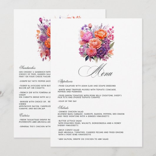 Sinaas, heet roze & koninklijk paars menu (Voorkant / Achterkant)