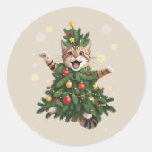 Sinaas Oranje Kat Kerstboom Cute Kerstmis  Ronde Sticker (Voorkant)
