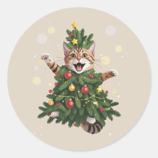 Sinaas Oranje Kat Kerstboom Cute Kerstmis  Ronde Sticker (Voorkant)