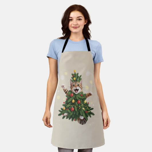 Sinaas Oranje Kat Kerstboom Cute Kerstmis  Schort (Gedragen)