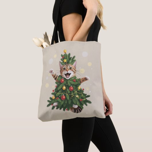 Sinaas Oranje Kat Kerstboom Cute Kerstmis  Tote Bag (Dichtbij)