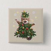 Sinaas Oranje Kat Kerstboom Cute Kerstmis  Vierkante Button 5,1 Cm (Voorkant)
