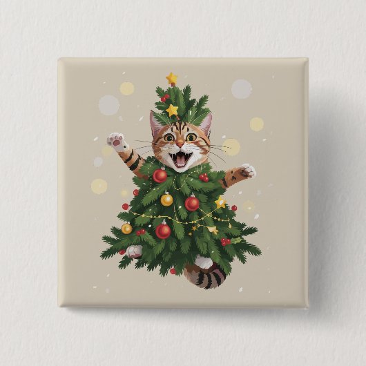 Sinaas Oranje Kat Kerstboom Cute Kerstmis  Vierkante Button 5,1 Cm (Voorkant)