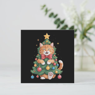 Sinaas Oranje Kat Kerstboom Schattig Kerstmis  Feestdagenkaart
