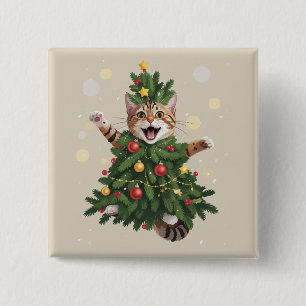 Sinaas Oranje Kat Kerstboom Schattig Kerstmis  Vierkante Button 5,1 Cm