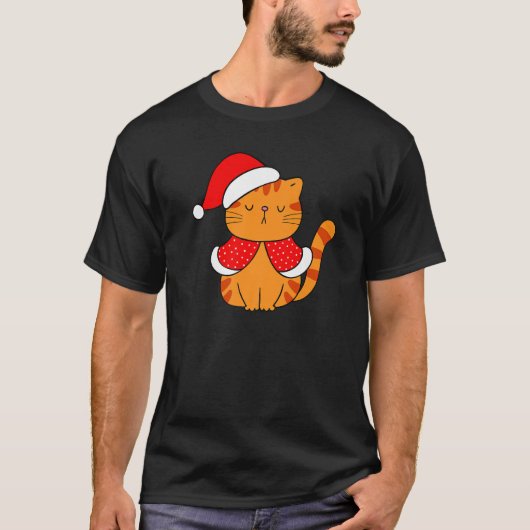 Sinaas Tabby Kat Kerstman Hoed Kerstmis Kat  Bah h T-shirt (Voorkant)