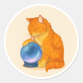 Sinaas Tabby kat met blauwe kristallen bol Ronde Sticker