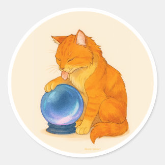 Sinaas Tabby kat met blauwe kristallen bol Ronde Sticker