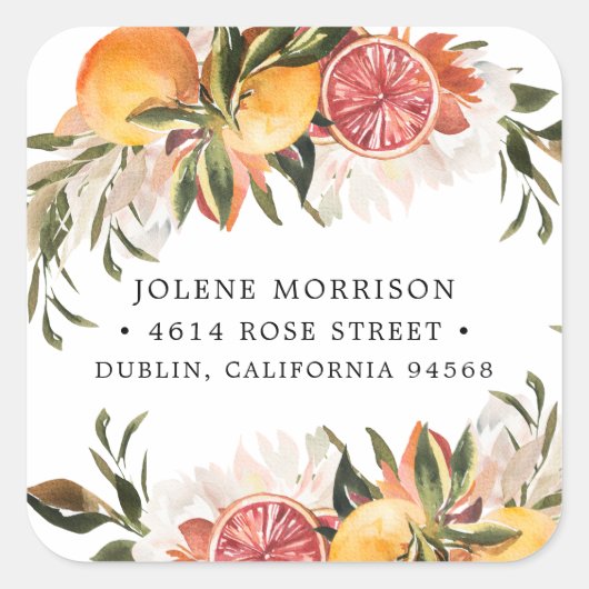 Sinaasachtige citrus botanische | Retouradreslabel Vierkante Sticker (Voorkant)