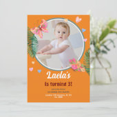 Sinaasappel 1e Verjaardag Vlinder Uitnodiging met  (Staand voorkant)