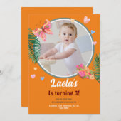 Sinaasappel 1e Verjaardag Vlinder Uitnodiging met  (Voorkant / Achterkant)