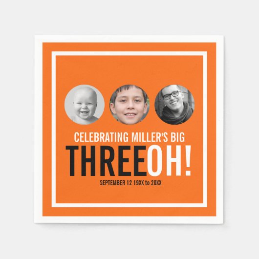 Sinaasappel 30e verjaardag groot Drie OH! aangepas Servet (Voorkant)