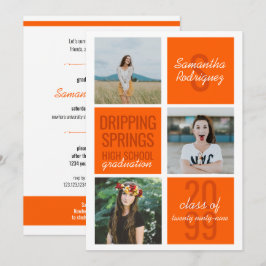 Sinaasappel 3-Photo Fun Boxes Afstuderen Uitnodigi Kaart