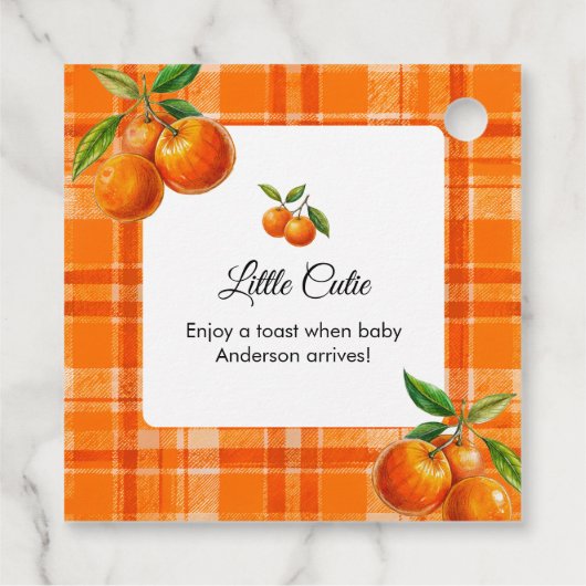 Sinaasappel 3D Citrus Plaid Handgetrokken Baby sho Bedankjes Labels (Achterkant)