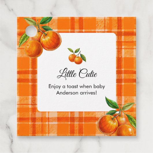 Sinaasappel 3D Citrus Plaid Handgetrokken Baby sho Bedankjes Labels (Voorkant)