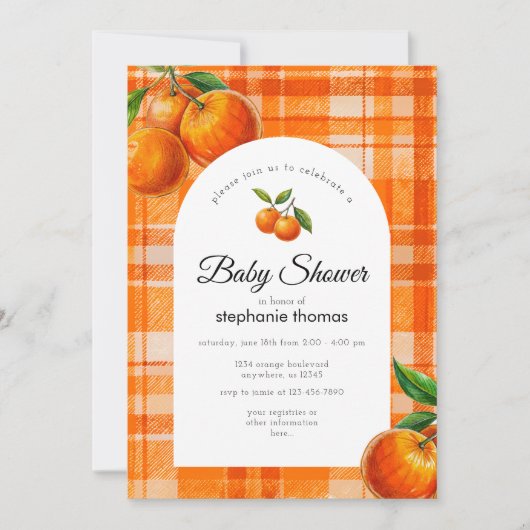 Sinaasappel 3D Citrus Plaid Handgetrokken Baby sho Kaart (Voorkant)