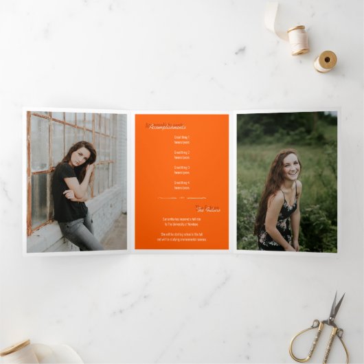Sinaasappel 5-Photo Fun Boxes Afstuderen Drieluik Uitnodiging (Binnen)