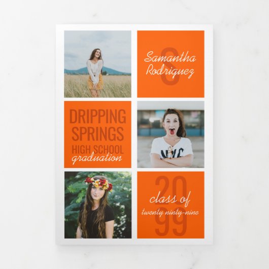 Sinaasappel 5-Photo Fun Boxes Afstuderen Drieluik Uitnodiging (Cover)