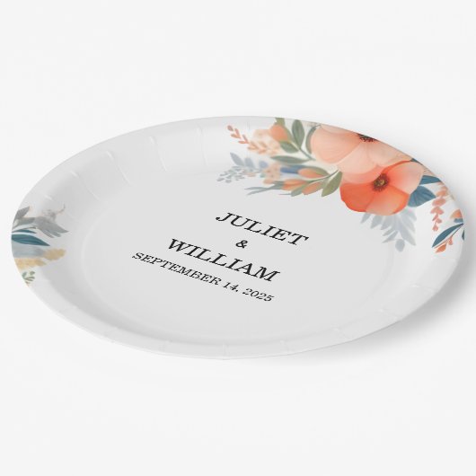 Sinaasappel 70s 80s 90s Roze Peach Kleurrijke Brui Papieren Bordje (Gekanteld)